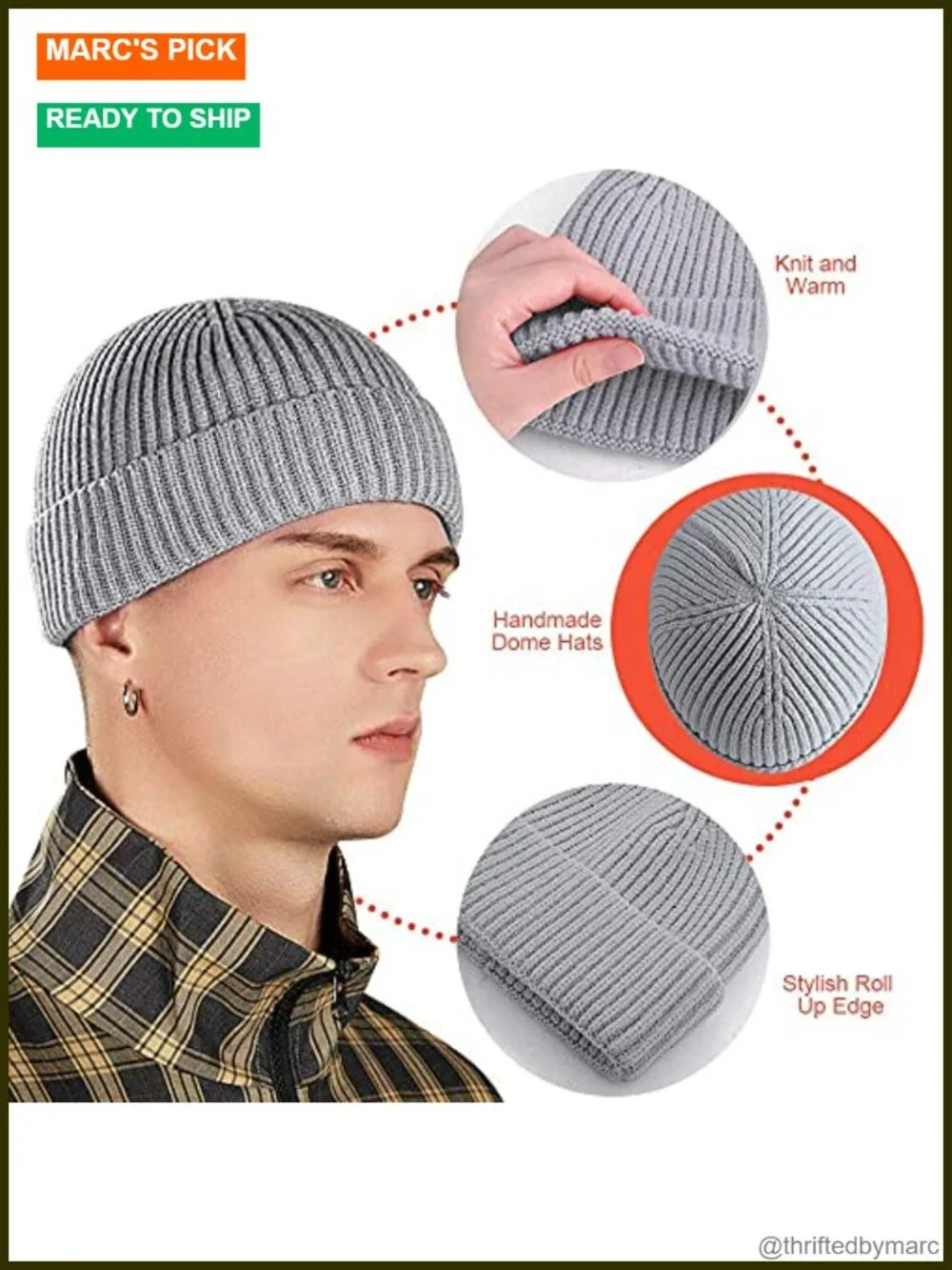 Wool Blend Short Fisherman Beanie Winter Cuffed Skullcap Unisex